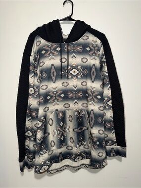 Depart West Men’s XL Southwestern Aztec Pullover Hoodie Black Tribal
